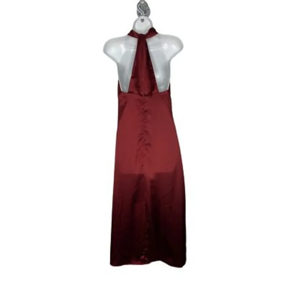 Bishop‎ + Young Womens Camila T-Back Sheath Dress Burgundy Halter Neck Zip S New